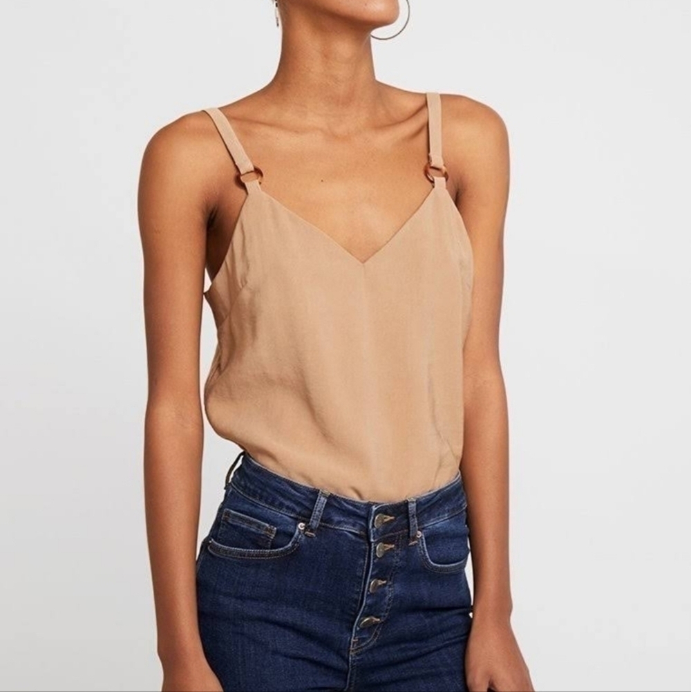TOPSHOP Ring Detail Spaghetti Strap Cami Tank Tan Top